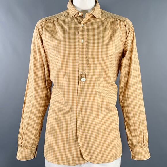 NEEDLES Size XL Tan Checkered Cotton Club Collar Long Sleeve Shirt - Picture 1 of 5